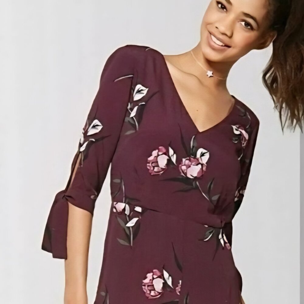 Floral V-Neck Jumpsuit in Plum
